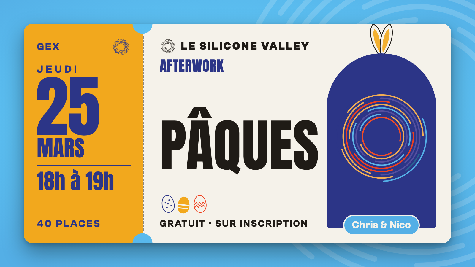 Afterwork de Pâques, jeudi 25 mars 2027 (18h à 19h)
